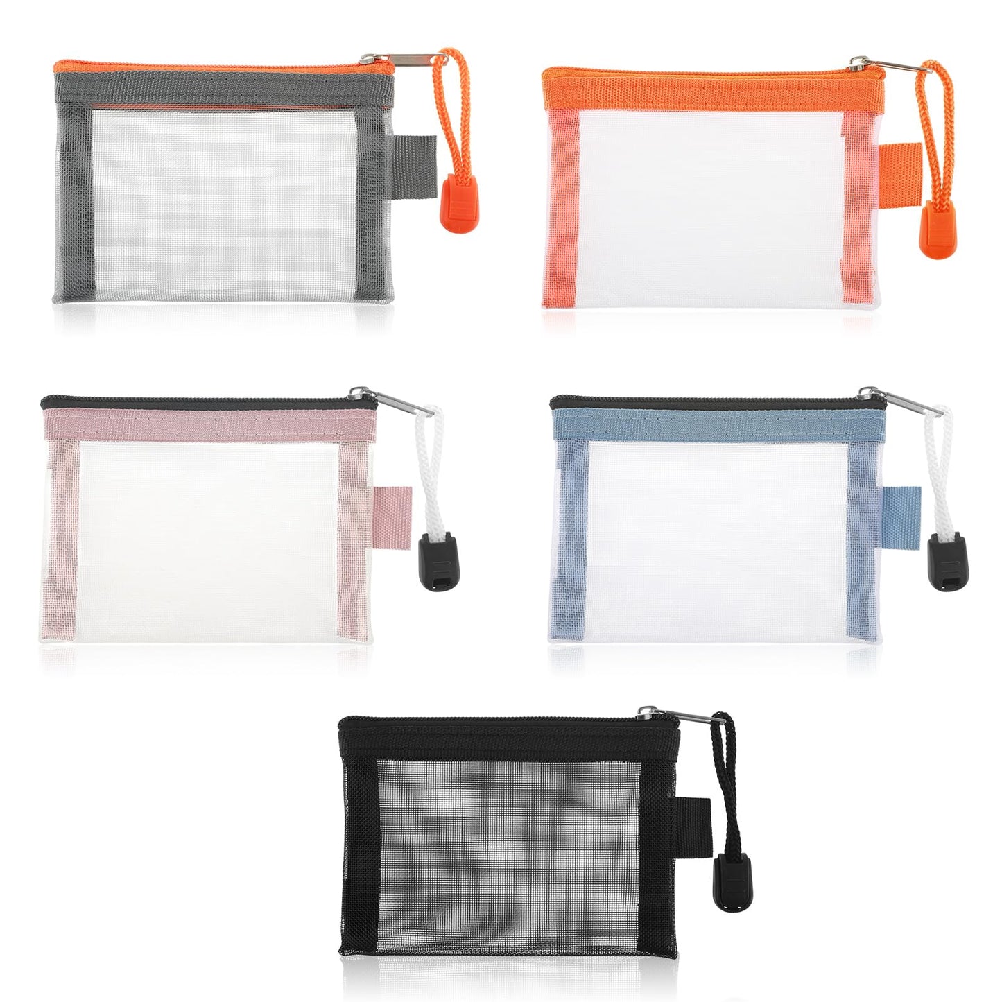 GEEHUA 5PCS Mini Zipper Mesh Bags, 4.13x2.95in Small Makeup Bag Coin Purse Travel Toiletries Storage Pouch Beauty Cosmetic Bags for Lipstick Key Cash Earphone Credit Card(Five Colors)