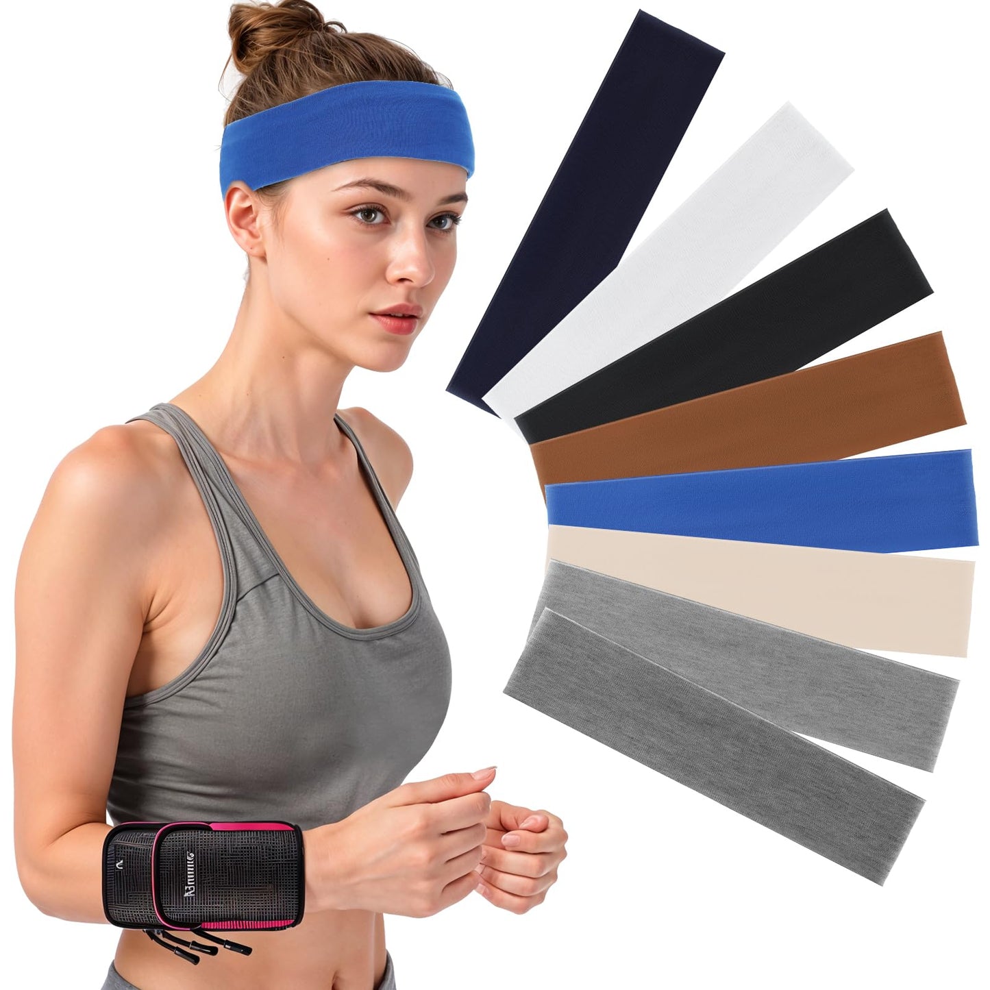 Yuanchu Women's Sports Headbands, 8 Pack Hair Band, Exercise Hair Bands, Women and Men, Sweat Wicking, Non-Slip Headbands, Elastic Hair Band, Thin Headband, Summer Hair Accessories for Workout, Yoga