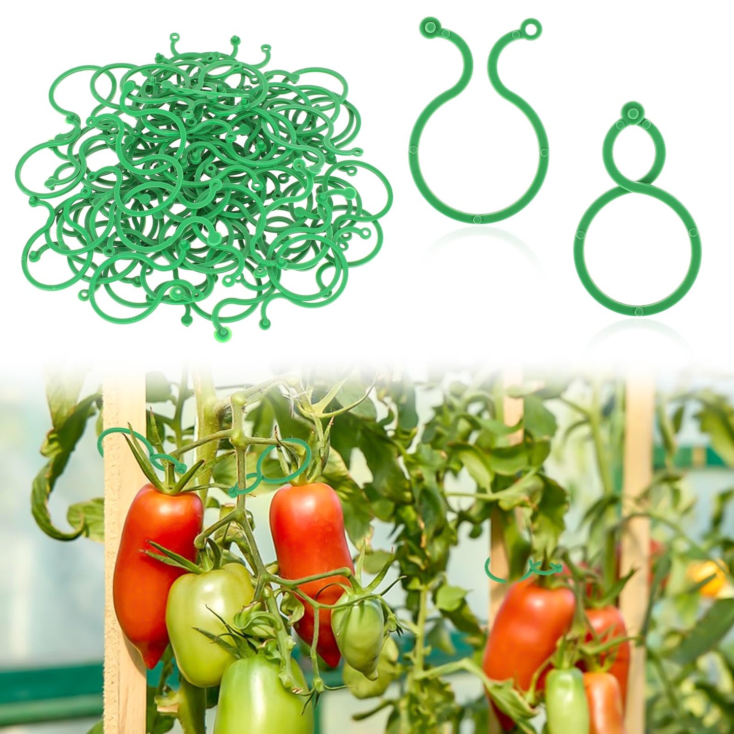 Giantree 100 Pcs Plant Support Clips for Climbing Plants Outdoor, Tomato Plant Support Vine Clips Flower Lever Loop Gripper Fixing Clips Secured Plastic Plant Clips Reusable Garden Clips