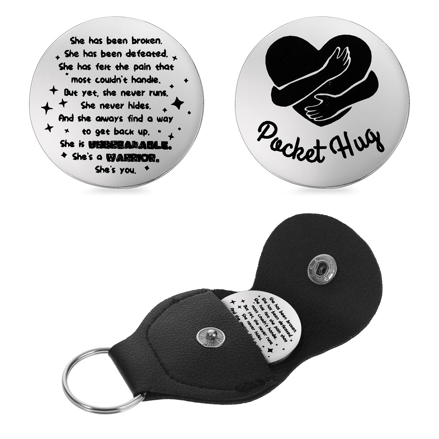cobee Pocket Hug Token, Encouragement Long Distance Relationship Keepsake Stainless Steel Double Sided Message Engraved Inspirational Pocket Hug Token with Leather Keychain for Men Women(Style-J)