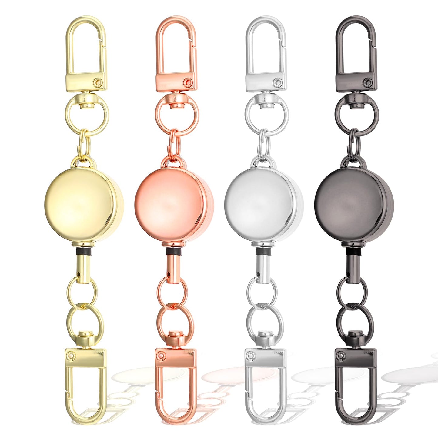 Molain 4 PCS Retractable Keychain, Retractable Badge Reels Metal Badge Holder with Hook Stretchable Lanyard for ID Card and Keys 4 Colors