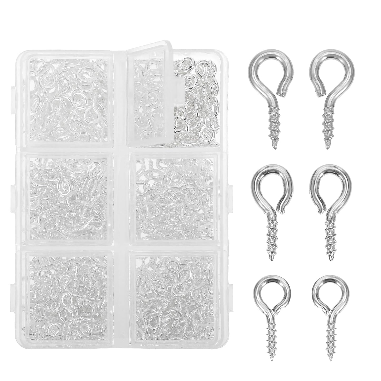 AOZUO Pack of 400 3 Sizes Eyelet Screws, Small Screw Eyelets with Storage Box, Metal Eye Screw Hooks, Small Hooks for Small Screws, Eye Bolt, Eyelets for Jewellery, Pendants, Beads