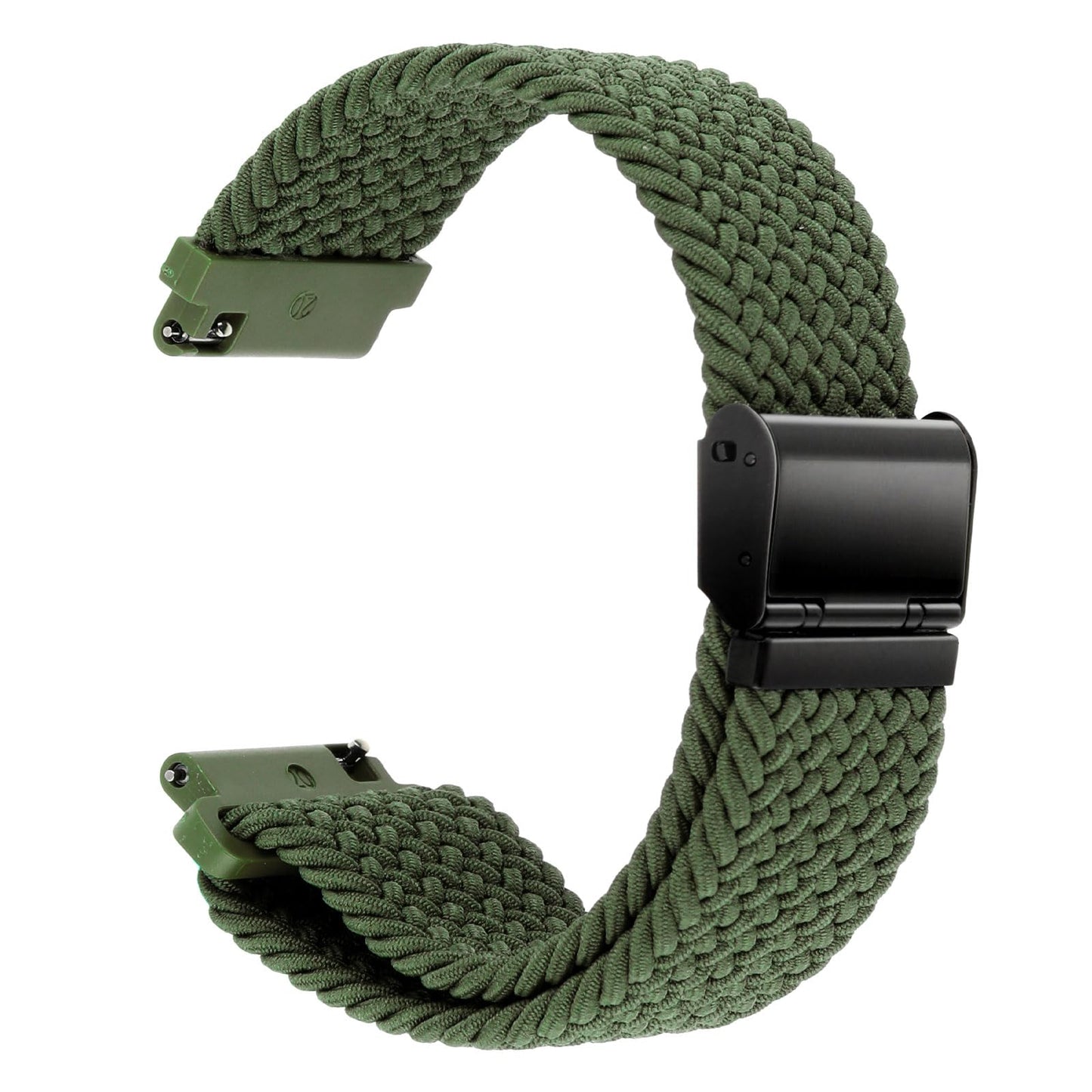 Amabro Woven Nylon Watch Strap, Braided Elastic Watch Strap Adjustable Sport Wrist Watch Band with Black Stainless Steel Buckle Quick Release Watch Replacement Bracelet for Men Women(20mm, Green)
