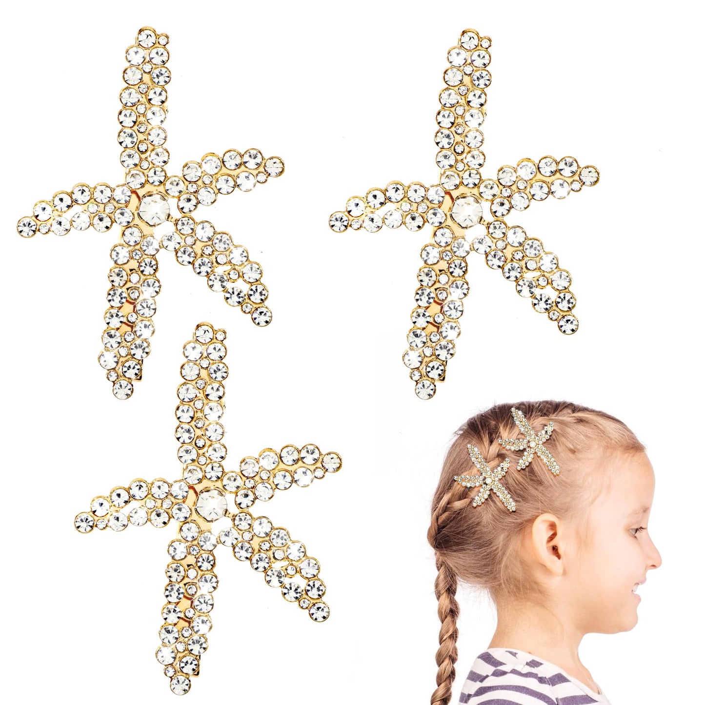 TIESOME 3PCS Starfish Hair Clips, Mermaid Accessories Sequins Hair Pins Alligator Clips Cute Beach Sea Star Hair Barrettes for Women and Girls Headpiece Birthday Party Supplies