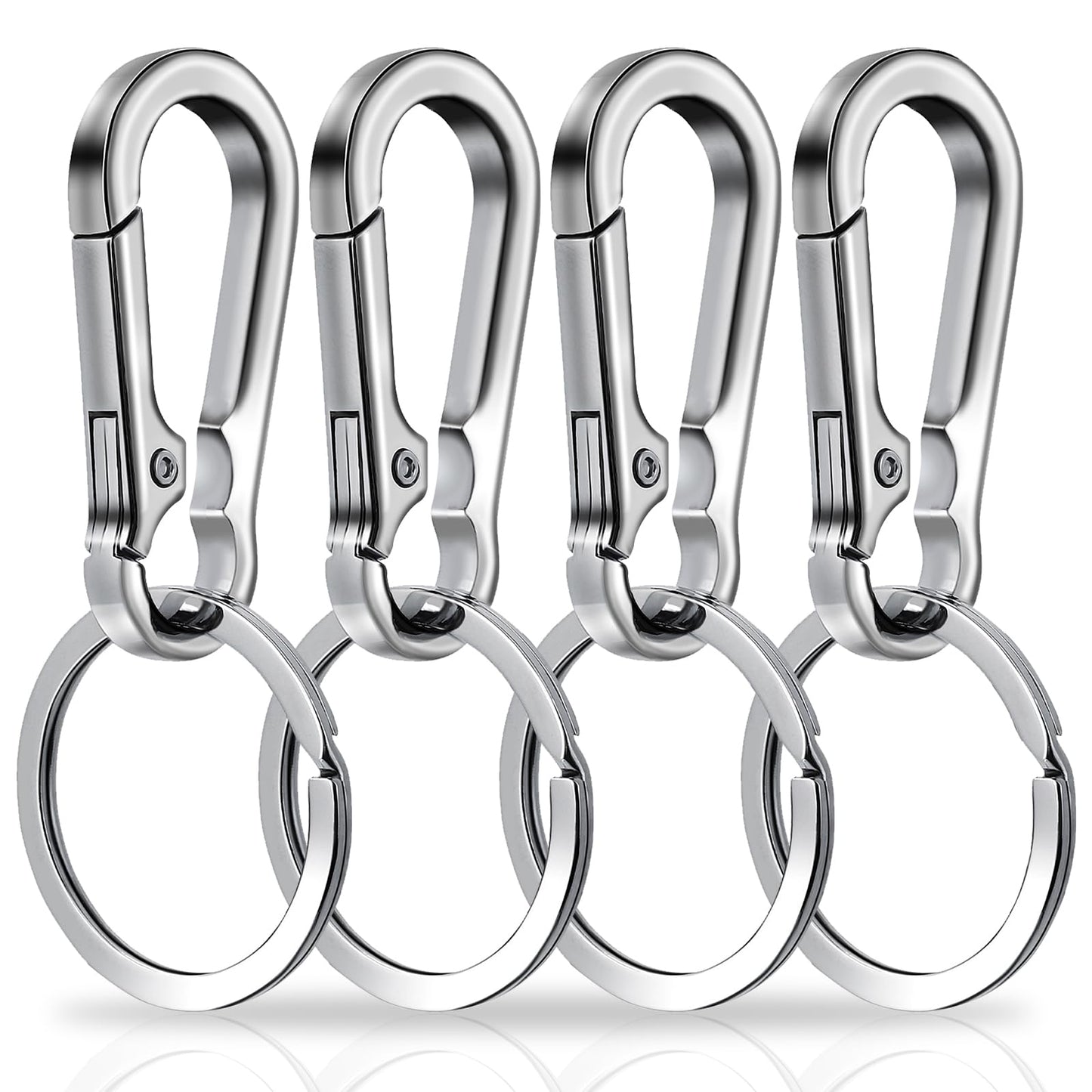 Amaxiu Heavy Duty Carabiner Keychain, Zinc Alloy Key Chain with Keyring Quick Release Metal Key Ring Clips Keyring Holder Organizer Car Key Finder Hook Keys Clip for Men Women (4 Pcs Silver)