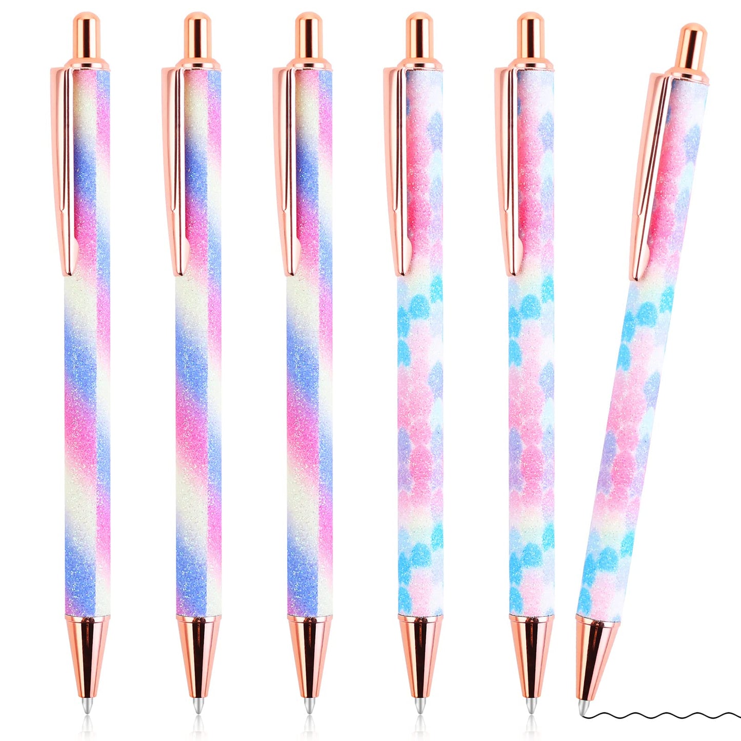 TIESOME Bling Metal Pens, 3/6Pcs Bling Metal Ballpoint Pens, 1.0 mm Click Retractable Ballpoint Pens Black Ink Smooth Writing Pen for School Office Gift Supplies(Rainbow,6Pcs)