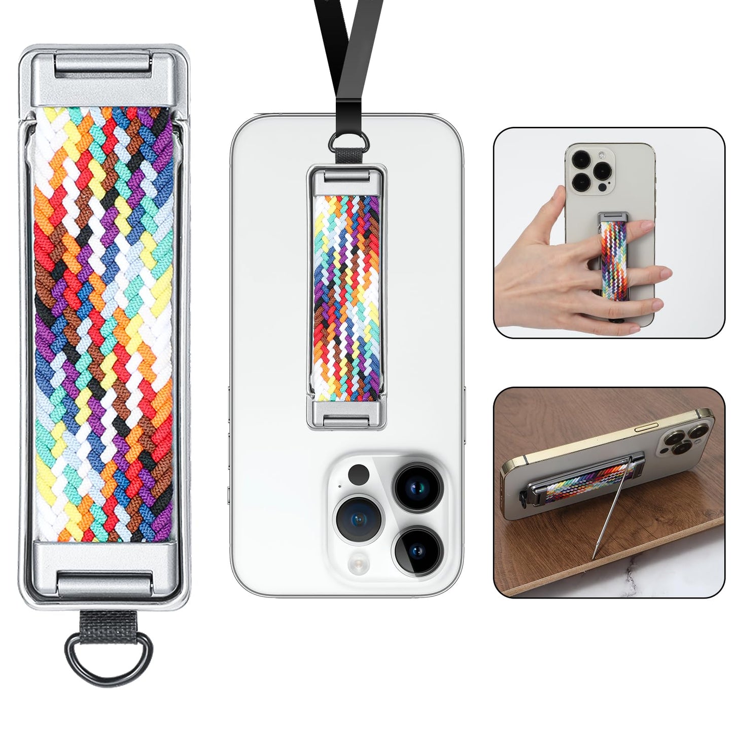 AOZUO Mobile Phone Holder, Mobile Phone Finger Holder, Phone Grip Holder, Back Mounted Mobile Phone Holder Straps, Multicoloured Telescopic Phone Handles, Portable Finger Strap Stand, Universal