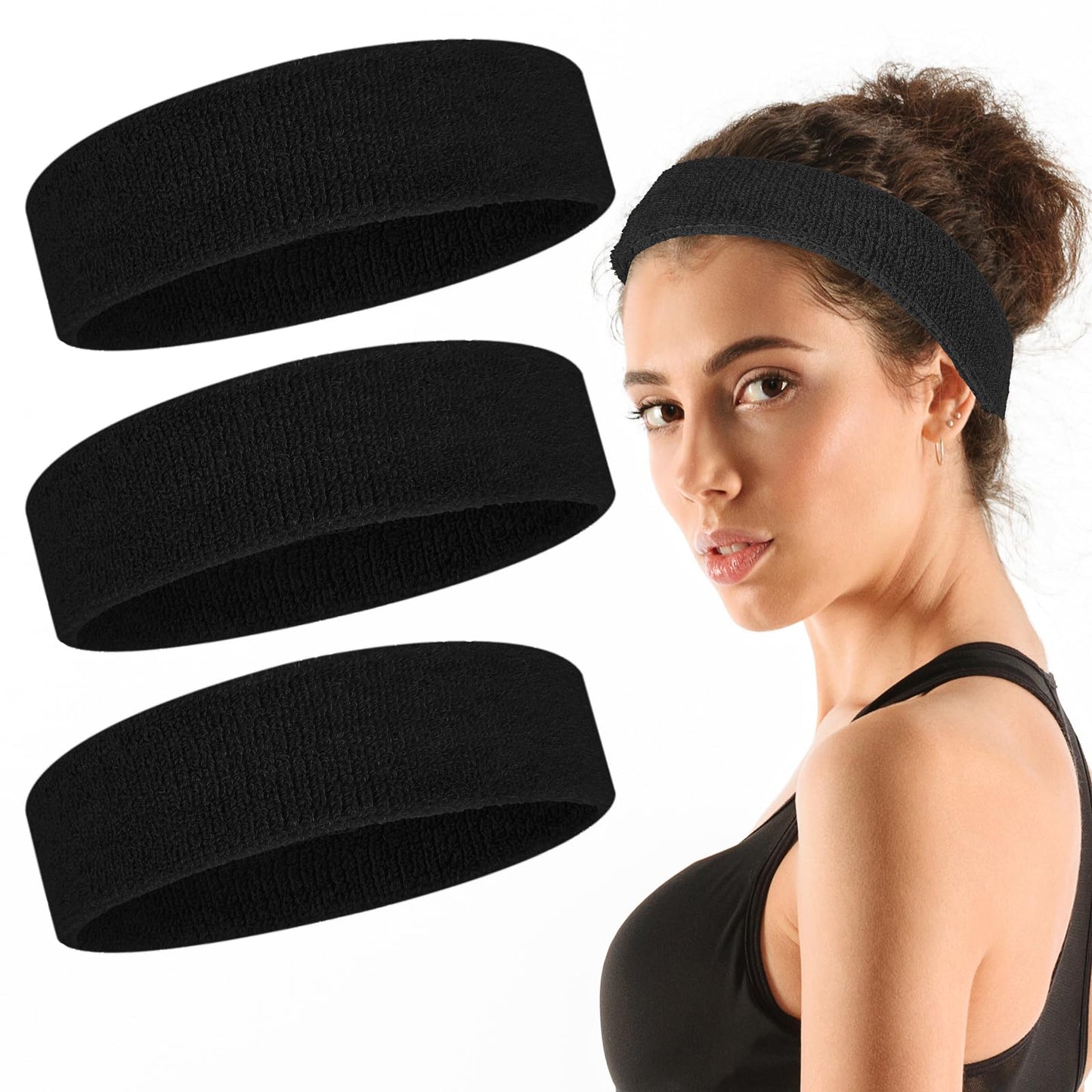Amabro 3PCS Elastic Headbands, Soft Sport Headbands Comfortable Stretchy Sweat Headbands Non-Slip Thick Hair Bands Workout Hair Warps for Makeup Travel Fitness Yoga Running(Black)