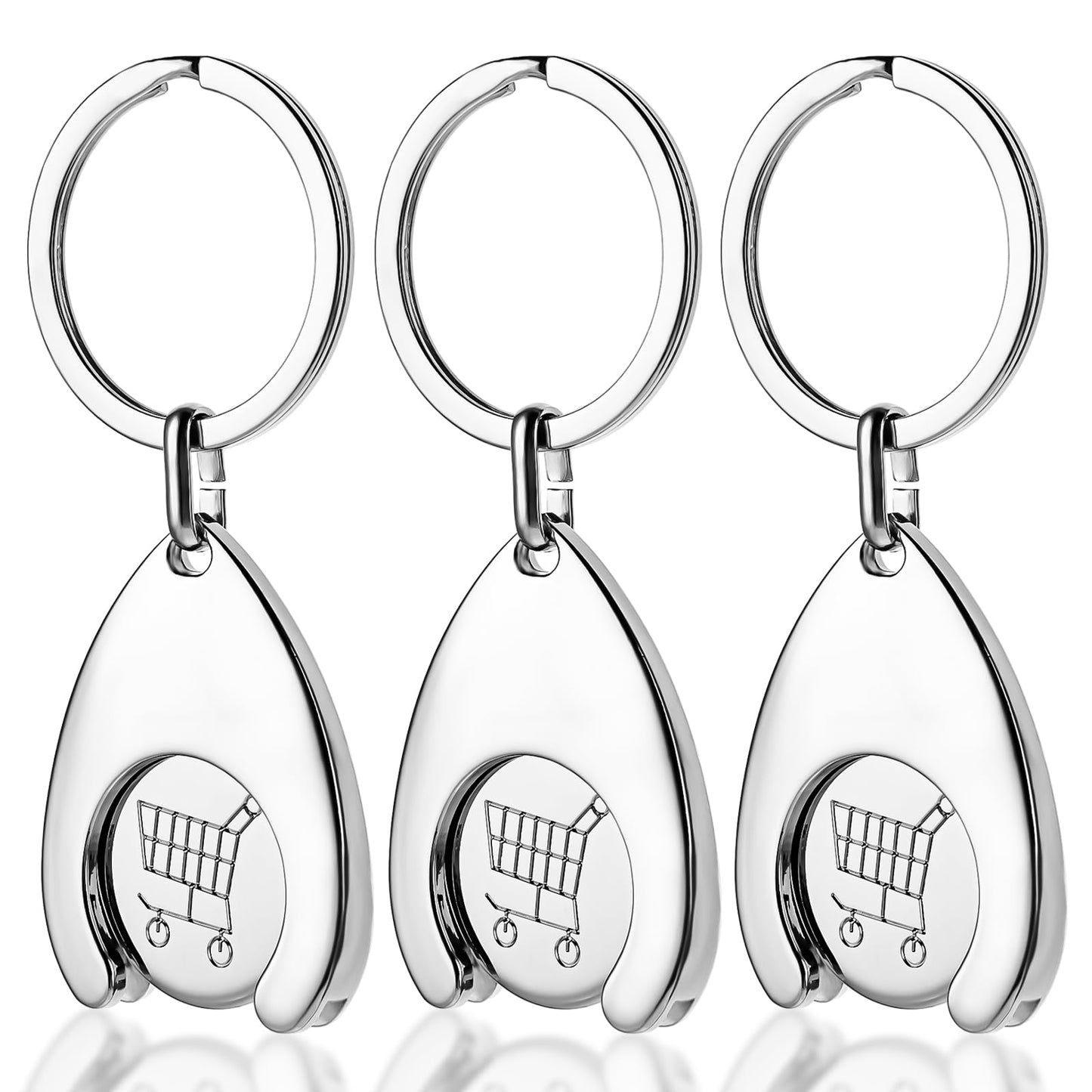 Yuanchu Shopping Cart Chip Key Chain, 3 Pcs Shopping Cart Coins Zinc Alloy Lucky Charm Silver, Keychain, siliver, keyring