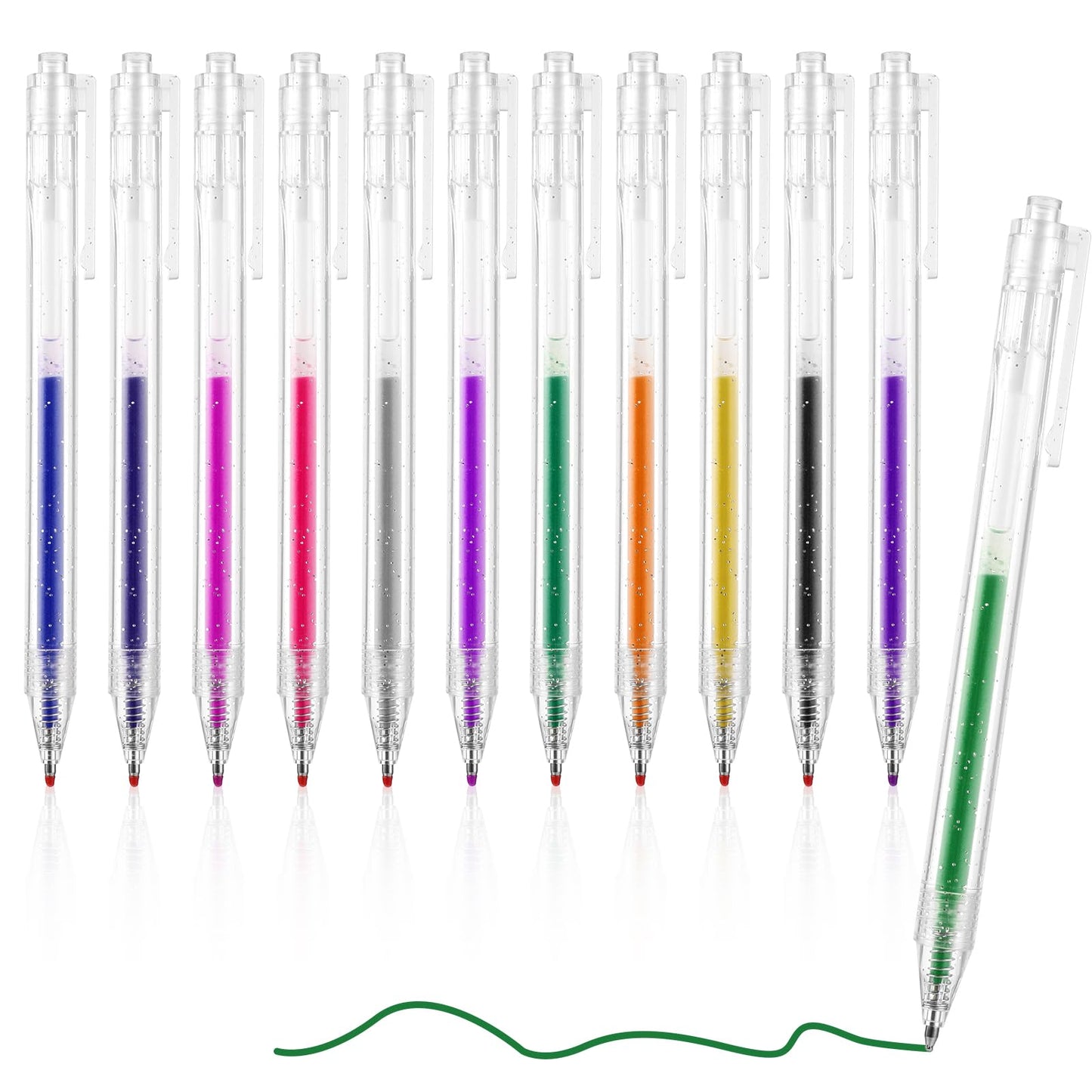 Amaxiu Glitter Gel Pen Set, 12 Pcs 1.0mm Bold Glitter Colored Pen Retractable Glitter Pen Sparkle Gel Pen Sparkling Ballpoint Pen Making Cards Journal Crafting Drawing Smooth Long Lasting Writing(12)