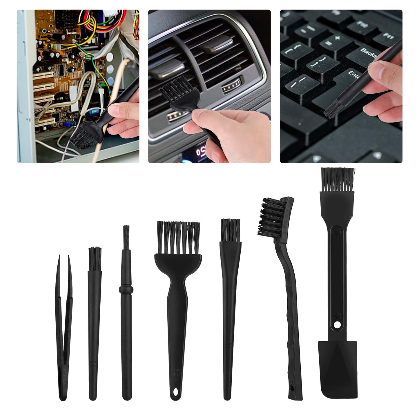 Bewudy 7 Pcs Keyboard Cleaning Brush, 7 in 1 Portable Brushes for Cleaning Small Parts, Anti Static Brushes Kit Fit for Small Spaces Laptop Computer Keyboard Machine Car Interior Detailing