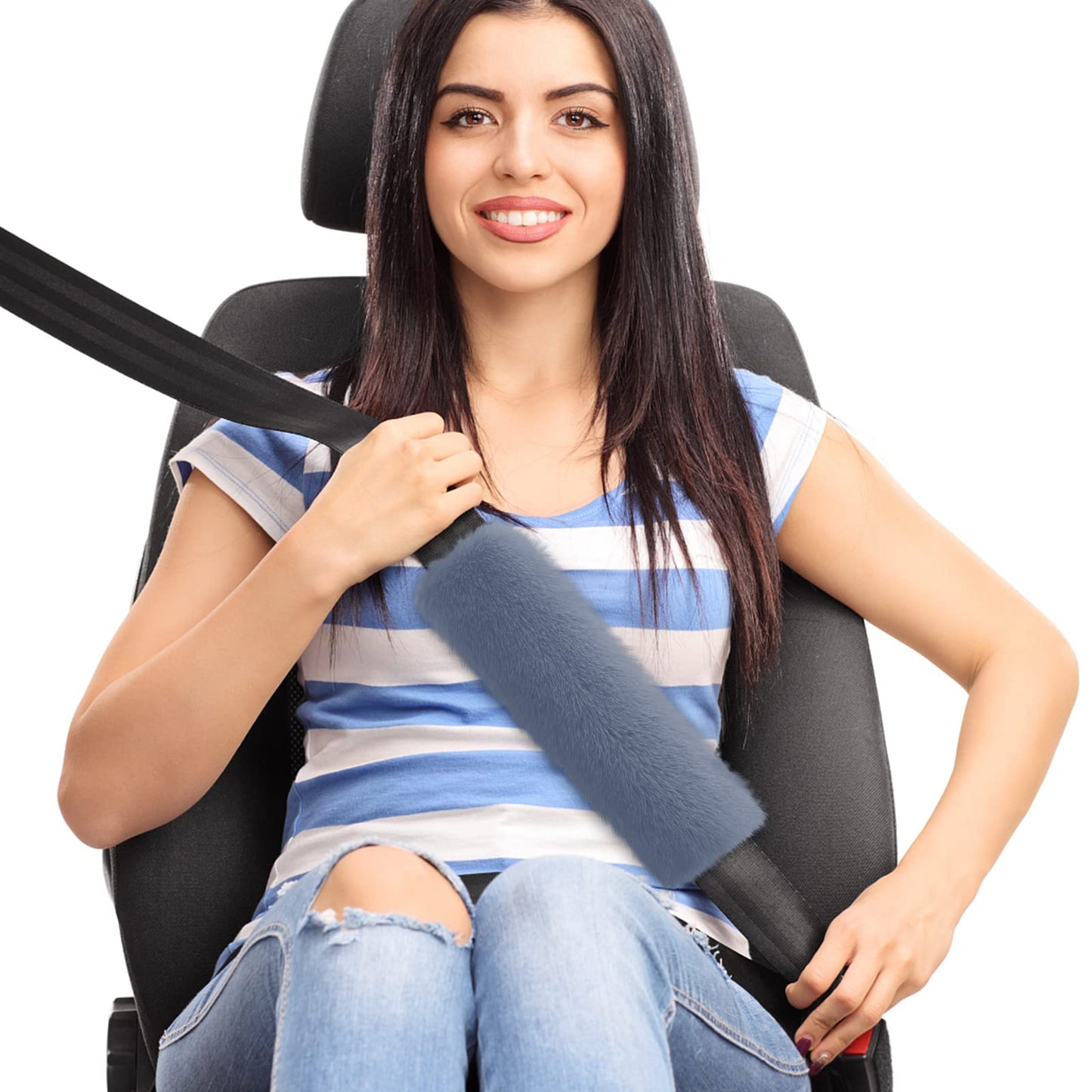 cobee Plush Seat Belt Covers, 2 Pcs Soft Car Seat Belt Sholder Pads Winter Fluffy Harness Pads Car Seatbelt Cover Comfortable Belt Strap Sholder Protector for Adults Children Travel(Grey)