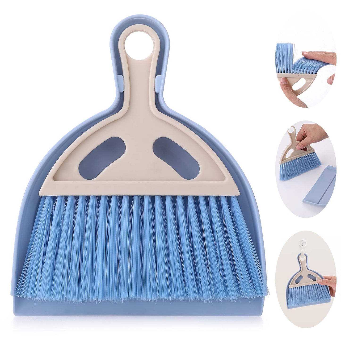 cobee Small Broom and Dustpan Cleaning Set, Mini Whisk Dustpan and Brush with Handle Portable Table Top Dust Pan Dining Table Crumb Sweeper Cleaning Tools with Soft Bristles for Housekeeping(Blue)
