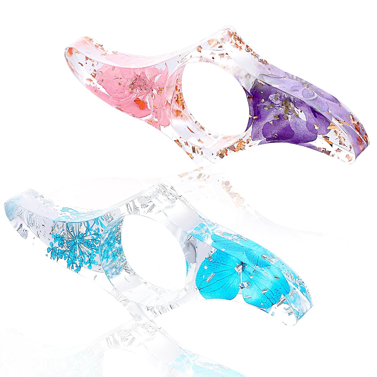 TIESOME Resin Dried Flower Book Page Holder, 2 Pcs Transparent Handmade Thumb Bookmarks Floral Thumb Loop Page Holder Book Opener Reading Accessories for Book Lovers Teachers(B)
