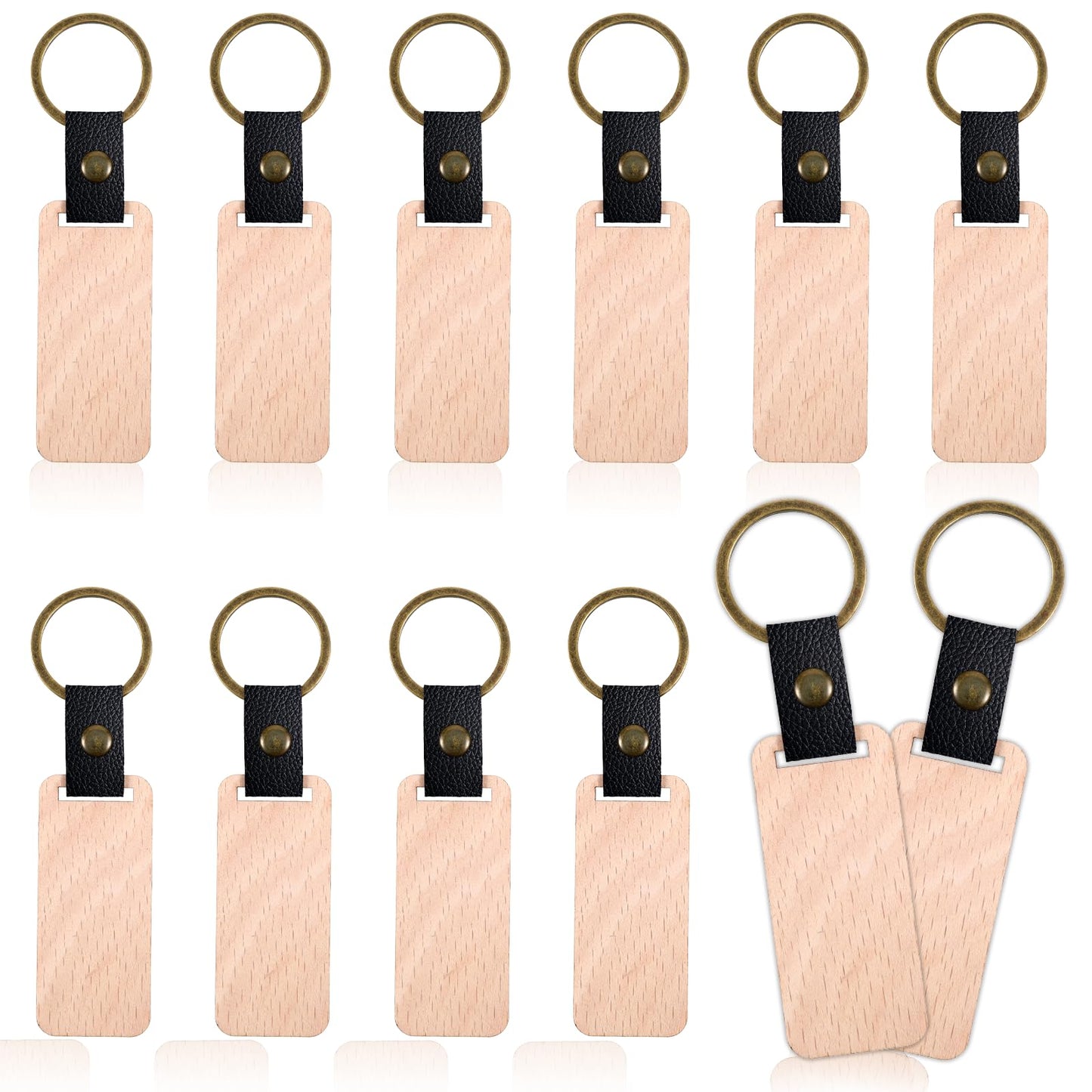 Giantree 12 Pieces Blank Wooden Key Chain, Rectangle Wood Blanks for Key Chains, Blanks Laser Engraving Blanks Wood Blanks Key Chain Bulk Unfinished Wooden Key Ring Key Tag for DIY Gift Crafts