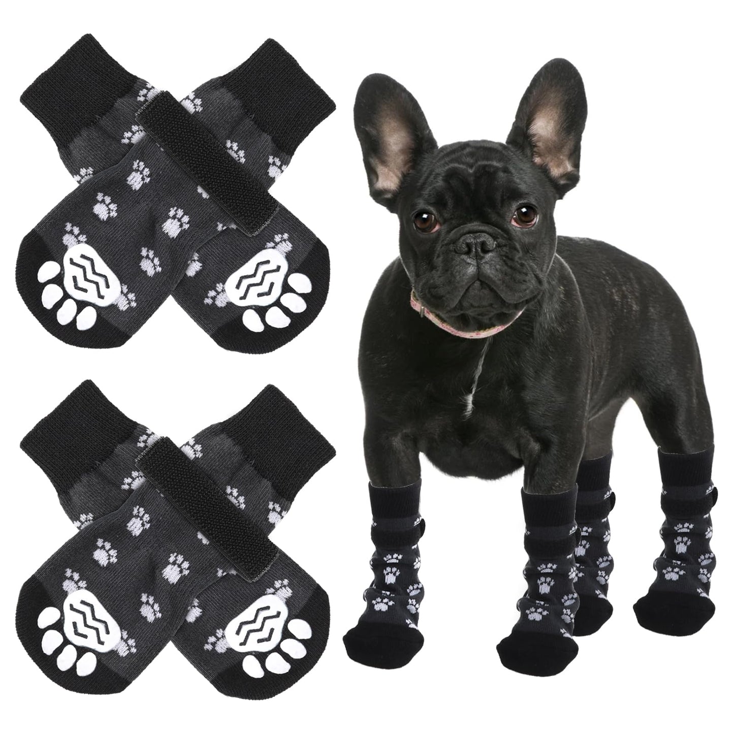 AOZUO 4Pcs Non-Slip Dog Booties, Dog Socks to Prevent Licking Paws Dog Shoes for Hot/Cold Pavement Paw Protectors with Sides Grips Traction Control Booties for Senior Small Medium Large Dogs(L)