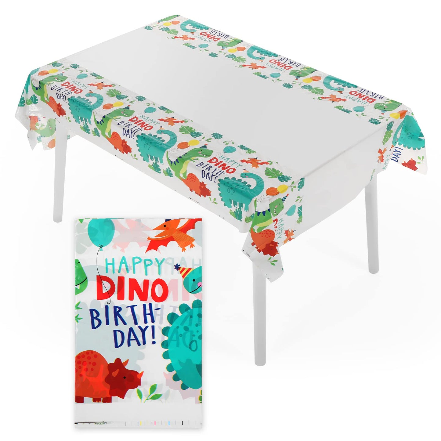 cobee Disposable Party Tablecloth, Disposable Printed Plastic Tablecloth 70" x 42" Rectangular Party Cloths for Camping Waterproof Table Covers for Birthday Wedding Baby Shower Party(Dinosaur)