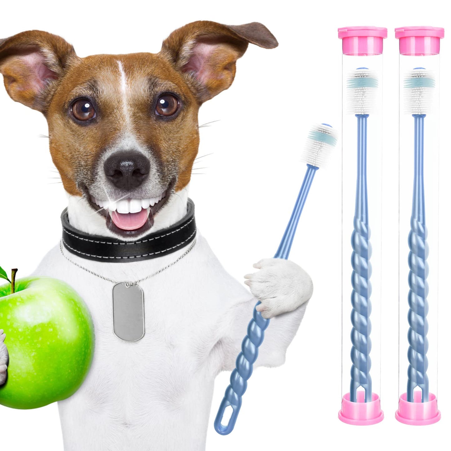 Cobee 360 Degree Cat Dog Soft Toothbrush, 2 Set Silicone Cat Toothbrushes with Storage Box Manual Tooth Brush Puppy Kitten Pet Tooth Cleaning Kit(Blue)