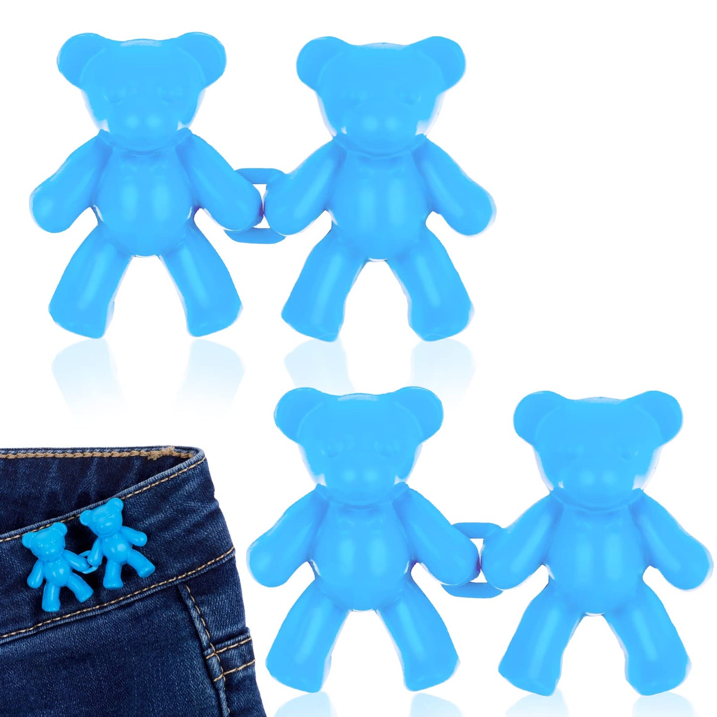 cobee Bear Jean Button Pin, 2 Set Pant Waist Tightener Adjustable Waist Buckles Detachable Pants Clips No Sewing Required for Pants Jean(Blue)