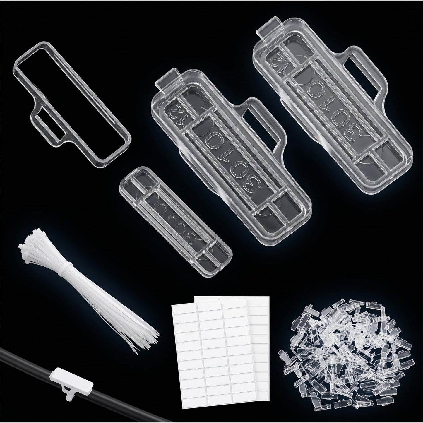WJIAAA Pack of 100 Cable Labelling Detection Box Set with 100 Cable Ties, 100 Cable Ties and 100 Labels, Transparent Waterproof Cable Labelling for Labelling and Sorting (3010)