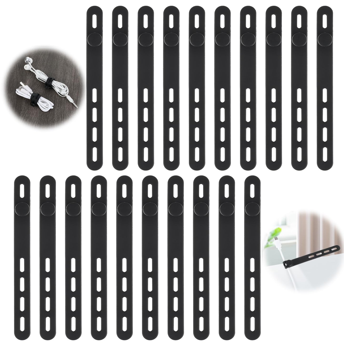 Yuanchu Pack of 20 Silicone Cable Ties, Reusable Cable Ties for Mobile Phone Charger, Adjustable Cable Organiser, Multifunctional Cable Management Cable Holder, Wire Organiser for Cables, Home, Office