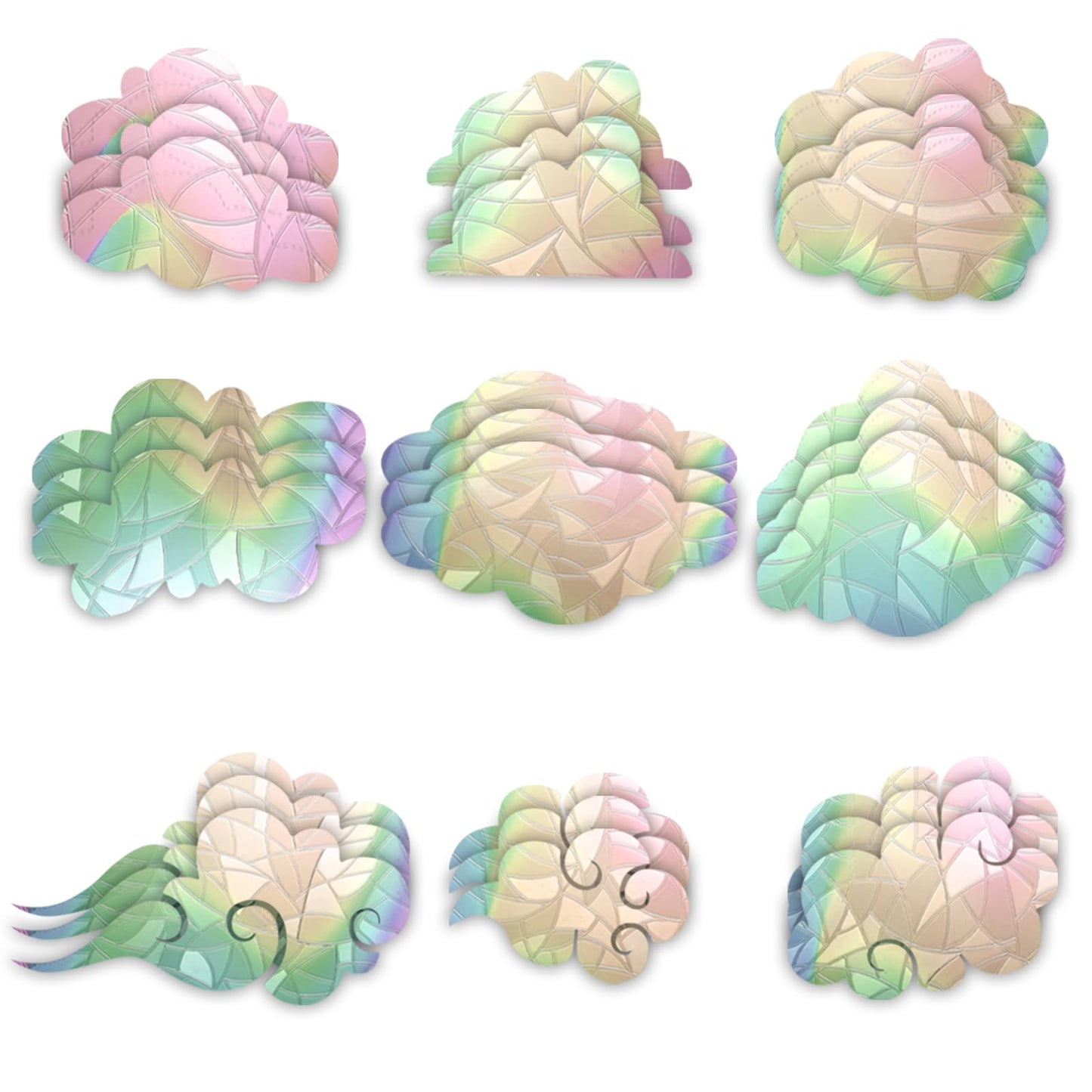 Yuanchu Pack of 27 Cloud Shape Prism Window Stickers, Rainbow Window Clings for Bird Strikes, 3D Decorative Window Film, Anti-Collision Window Sticker, Cloud Suncatcher Embroidery