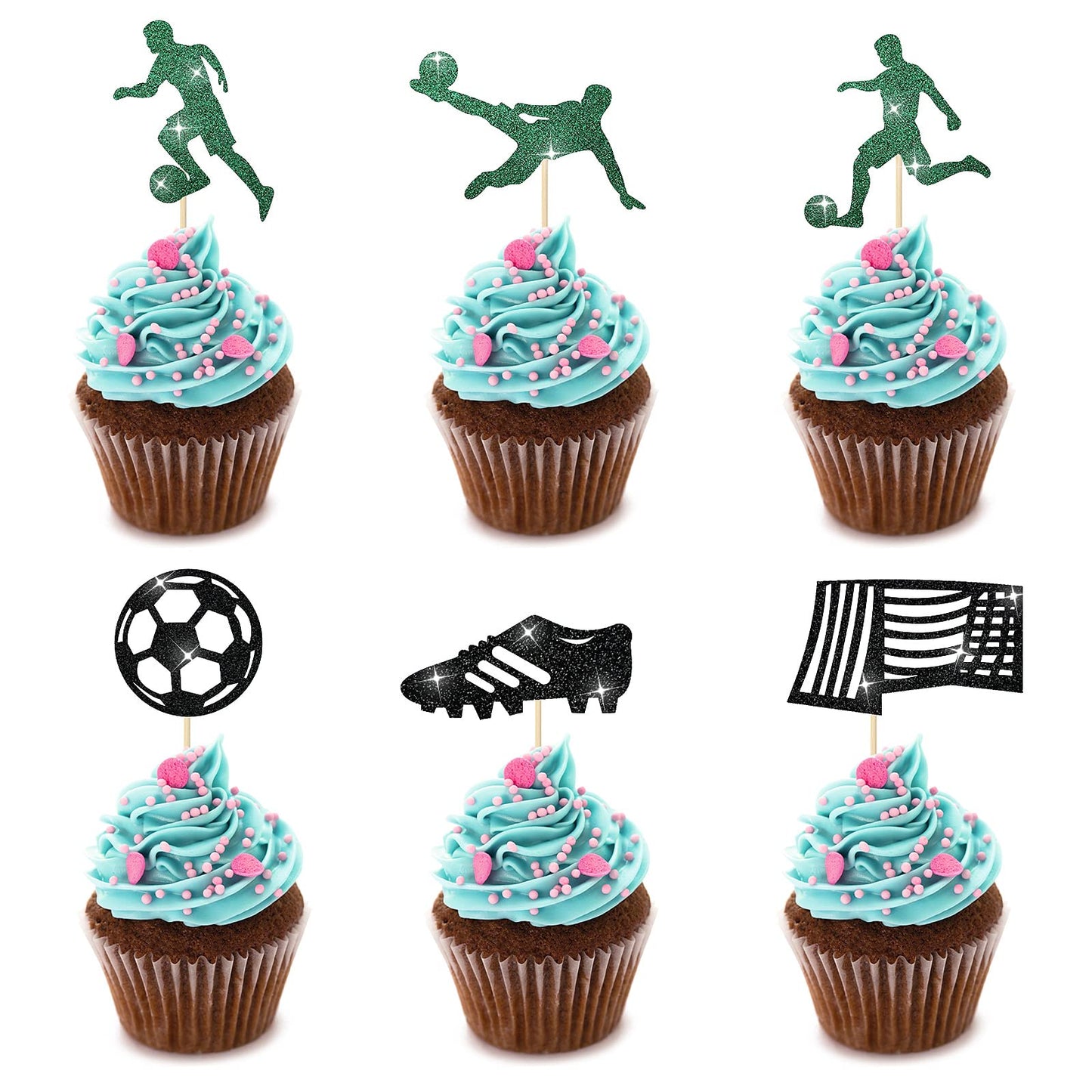 cobee Soccer Cupcake Toppers, 24 Pieces Sports Cupcake Decorations Party Cake Toppers Football Toothpicks Football Cupcake Picks Baby Shower Cake Decoration Party Favor(B)