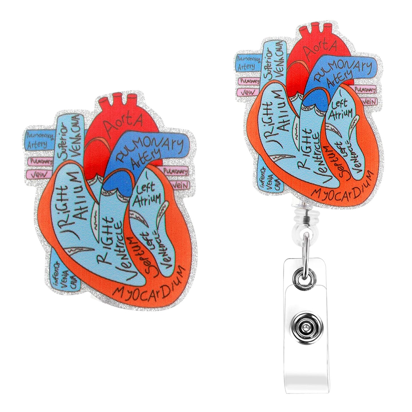 TIESOME Cardiac Retractable Badge Reel Holder, Funny Heart Badge Reels Nursing Name Tag ID Clip Badge Reel Accessories Badge Holders Label Holder for Nurses Nursing Student(Red)