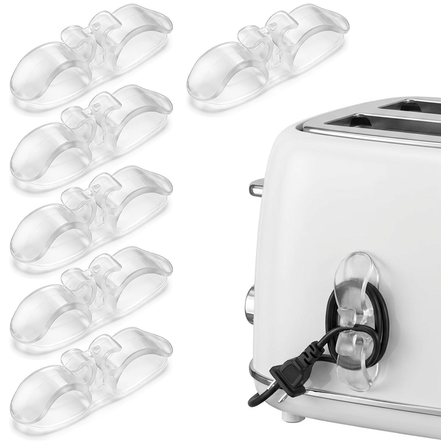 WJIAAA Cable Organiser for Devices, Pack of 6 Cable Winders, Self-Adhesive, Transparent Cable Holder, Cable Winder Cable Clips, Cord Cable Organiser, Cable Shortener, Kitchen Mixer, Coffee Machine