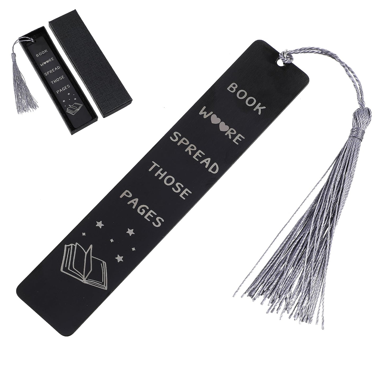 AOZUO Bookmark Metal Gift, Funny Bookmark for Women Book Lovers Dark Romance Bookmark with Scale Book Accessories Tassels Pendant Exquisite Gift Box for Bookworm (Black)