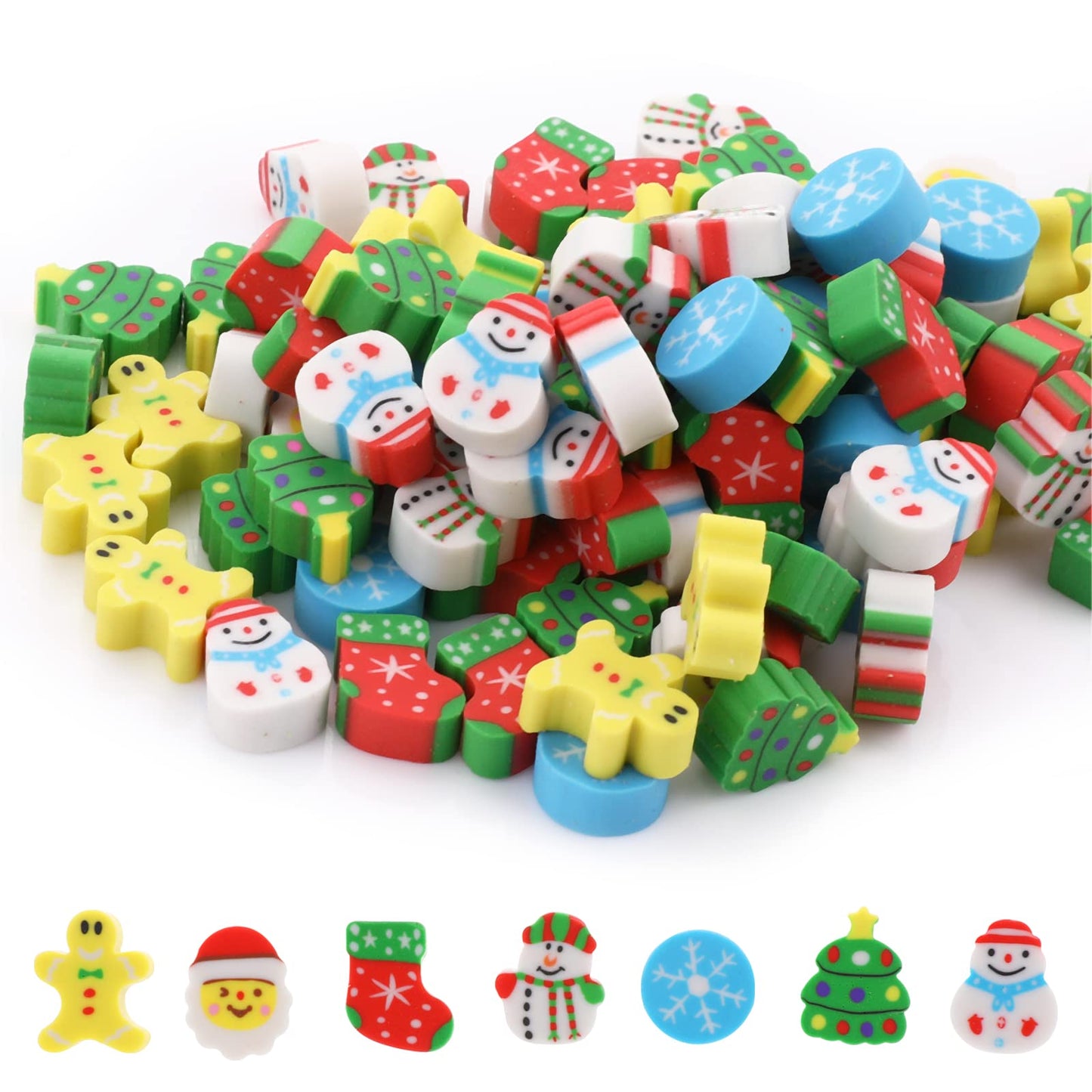 Cobee Mini Erasers for Kids, 100 Pieces Cute Animal Pencil Eraser Mini Pencil Erasers Novelty Erasers for Party Favors School Homework Rewards Gift (Christmas)