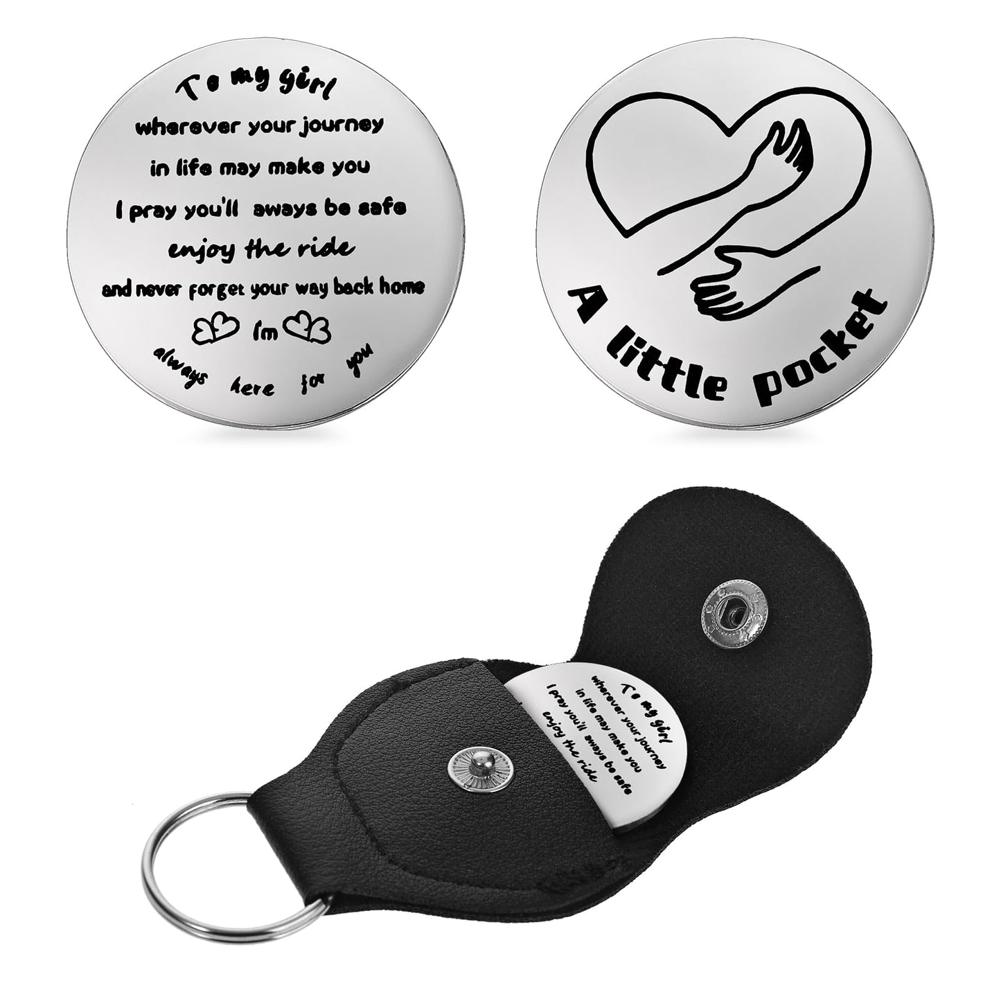 cobee Pocket Hug Token, Encouragement Long Distance Relationship Keepsake Stainless Steel Double Sided Message Engraved Inspirational Pocket Hug Token with Leather Keychain for Men Women(Style-I)