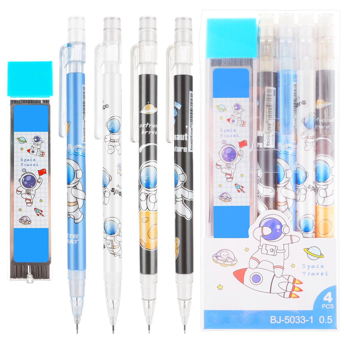 TIESOME Cute Mechanical Pencil Set Include 4 Pcs 0.5mm Kawaii Mechanical and 100 Pcs Replacement Pencil Refills, Kawaii Stationary Cute School Supplies Pencils for Writing Drawing Sketching Drafting