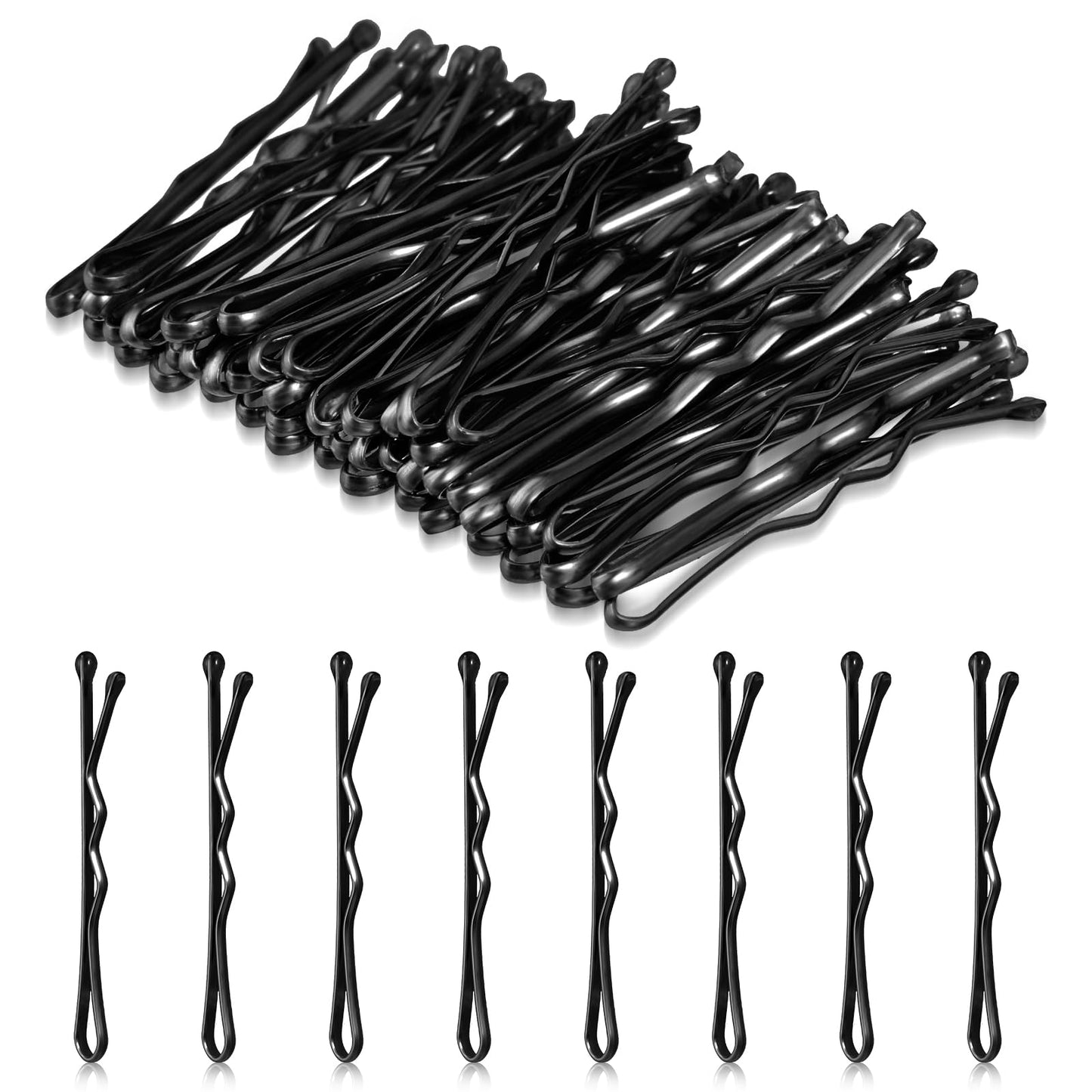 AOZUO Mini Bobby Pins, 50PCS 1.37 Inch Small Curved Hair Pins Metal Wavy Hairpins Hair Accessories for Women Gilr Kids Wedding Hairstyles Buns Long Straight Curly Hair All Hair Types(Black)