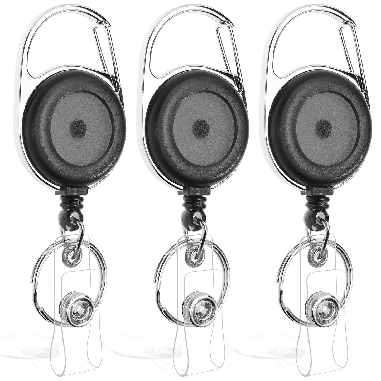 cobee 3 Pack Retractable Badge Reel, Premium Key Chain Heavy Duty ID Badge Holder with Key Ring Upgrade Retractable Badge Clip Reel Extendable Key Chain with Belt Clip for Medics Students(Black)