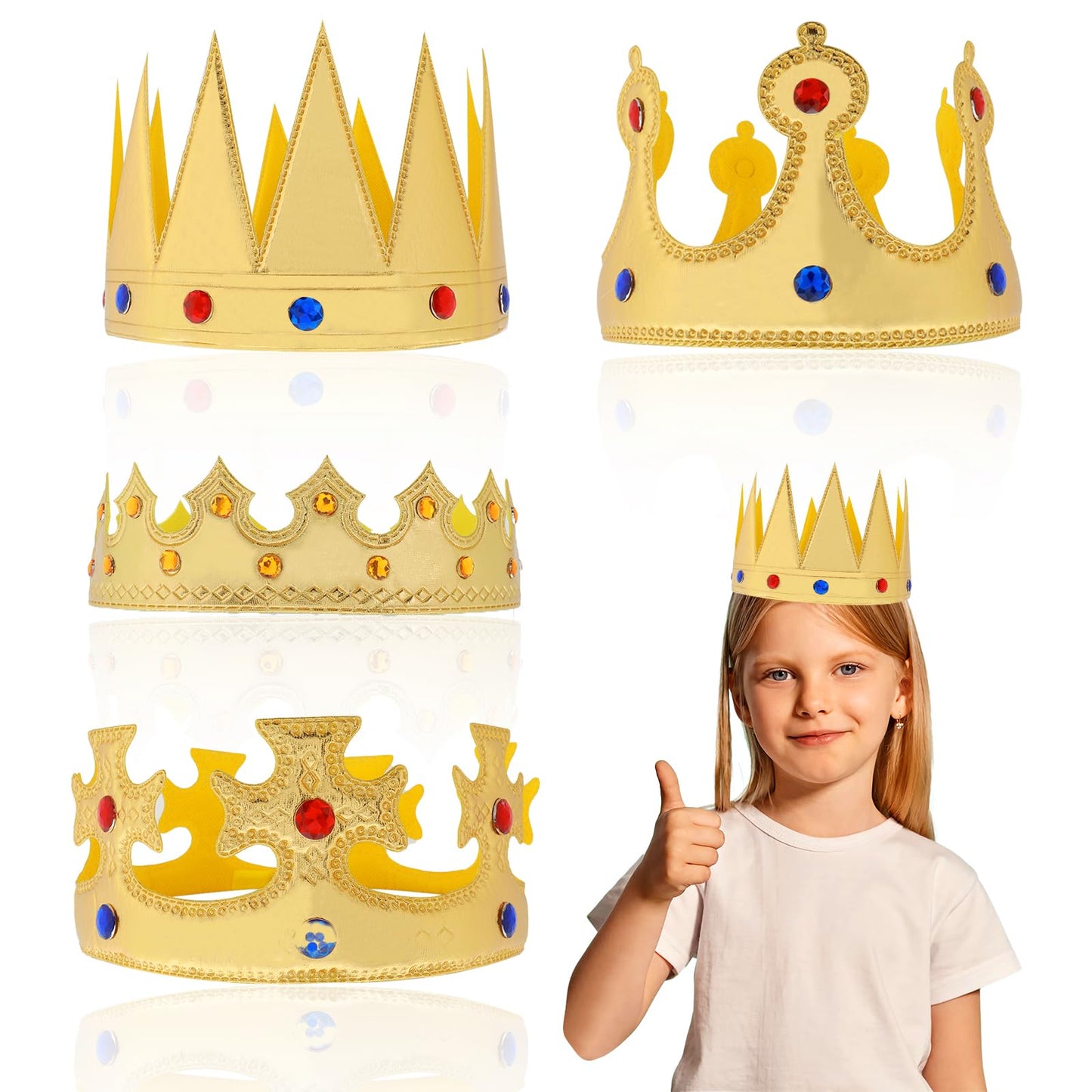TIESOME Kids Birthday Party King Crown, 4 Pcs Happy Birthday Crown Hat for Boys Girls Golden King Crowns Costume Crown for Baby Shower Halloween Christmas Photo Props Accessories