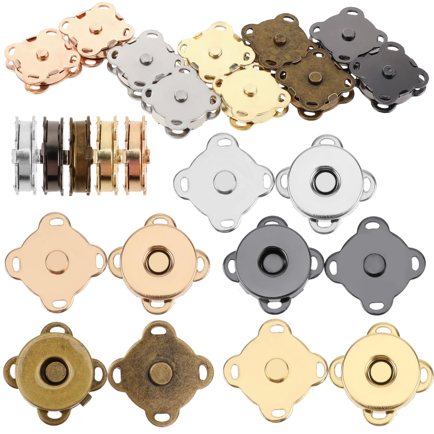 Giantree 20 Pcs Magnetic Snaps Buttons, 14mm Magnetic Buttons Snap Fasteners Magnetic Clasps for Purses Bags Wallet DIY Craft Clothes Metal Snap Buttons (5 Colors)