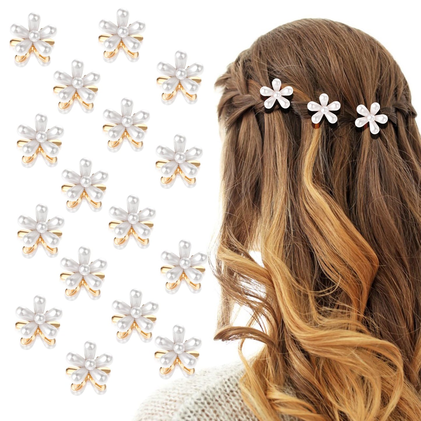 TIESOME Small Pearl Hair Claw Clips for Women, 16 Pcs Flower Pearl Claw Clips Mini Bridal Hair Pins Girls Sweet Artificial Bangs Clips Wedding Hair Accessories Decoration