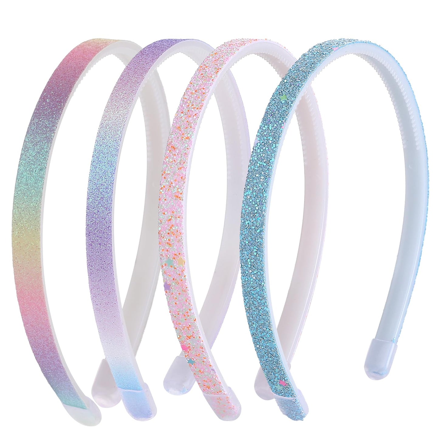 Molain Glitter Headband, Plastic Cute Sparkly Non Slip Head Bands with Teeth, Colorful Rainbow Bling Sweet Hard Hairbands for Girls, Kids Fashion Head Band Little Girl Hair Accessories(4Pcs)