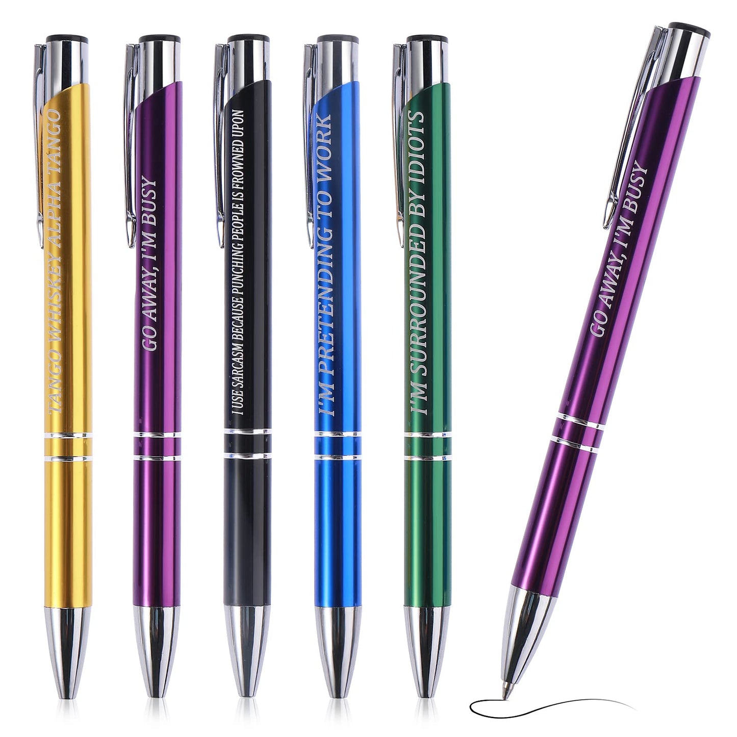 cobee Funny Ballpoint Pens, 5 Pieces 1mm Black Ink Ball Point Pen Swear Word Rollerball Pens Retractable Snarky Office Pens Smooth Writing for Colleague Worker Office Gifts