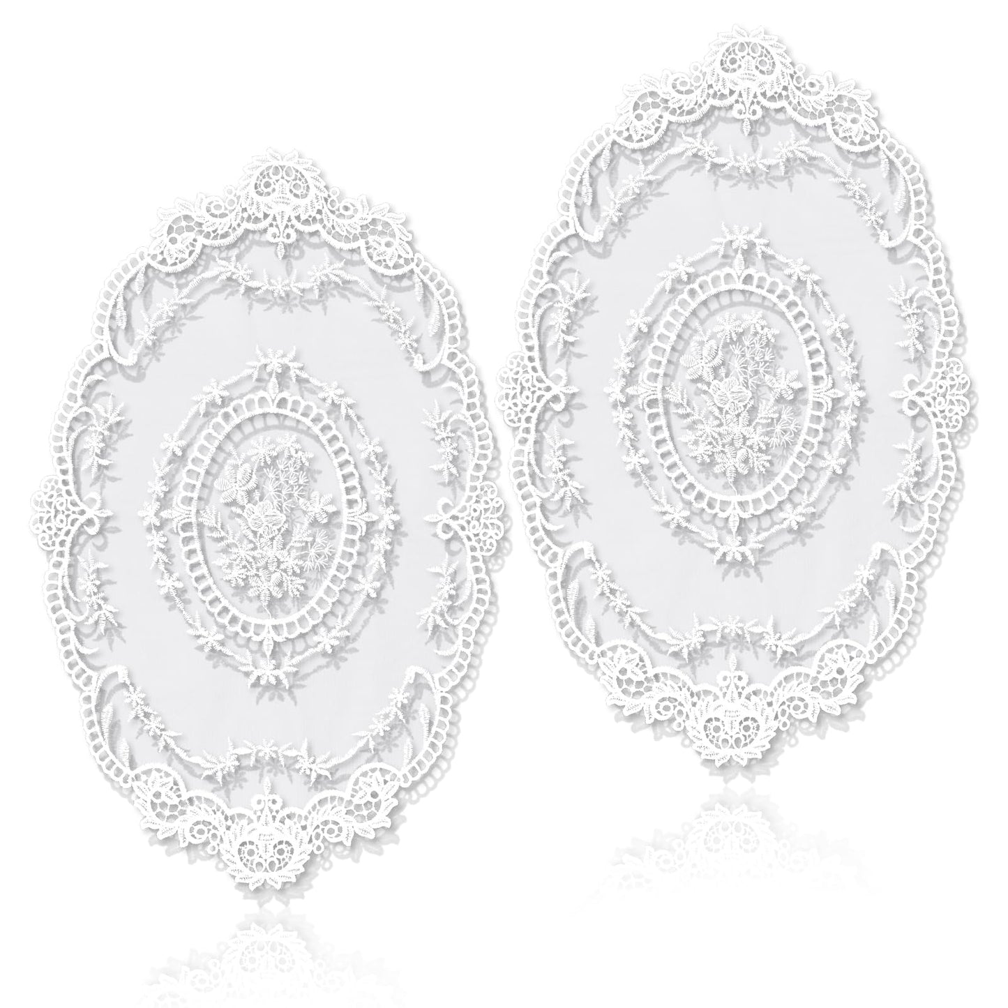 XLIUAX 2 PCS Retro Lace French Crochet Doilies, 17.5x11inch Handmade White Embroidered Lace Table Placemats Vase Cup Mat for Furniture Room Nightstand Decor