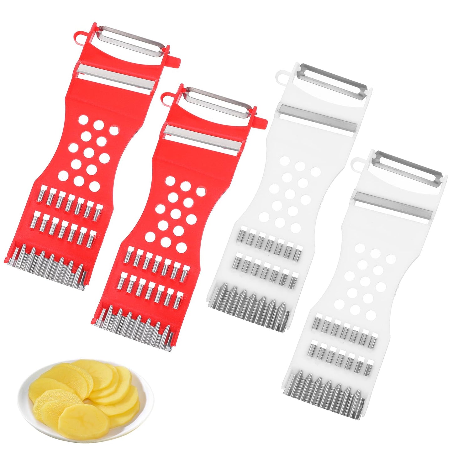 WJIAAA 4-Piece Vegetable Hairdresser Set, 6-in-1 Multifunctional Vegetable Cutter with Julienne Cutter & Potato Peeler, Fruit Peeler for Effortless Peeling & Cutting, Dishwasher Safe