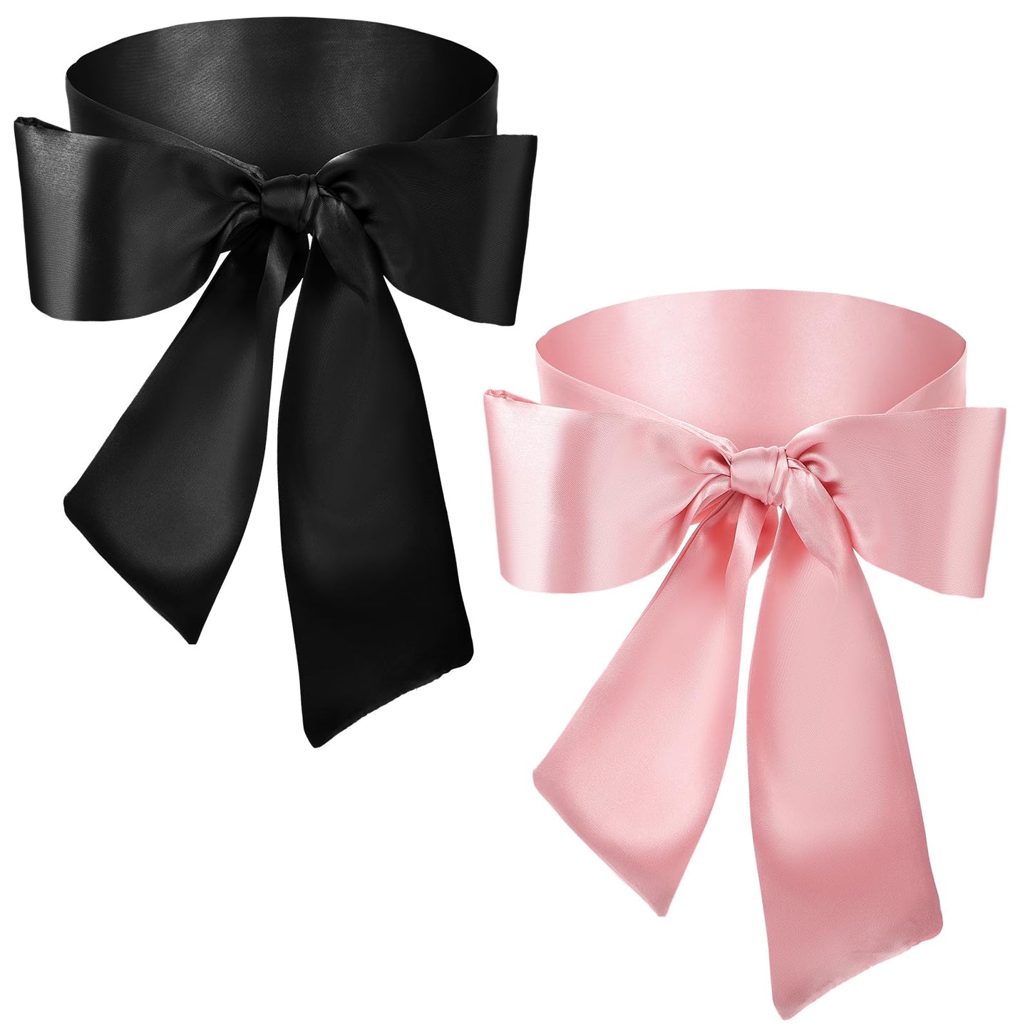 Yuanchu Satin Eye Mask Sleep Mask, 2pcs 150cm/59in Soft Satin Eye Covers Adjustable Satin Blindfold for Adults Couples Blindfolds for Party Games Gift Travel Nap Meditation Valentine's Day(Black,Pink)