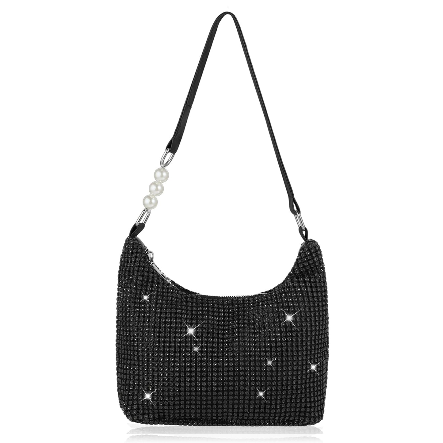 simarro Women's Bling Evening Clutch Bag, Shiny Evening Handbag Sparkly Rhinestone Shoulder Bag Hand-held Armpit Bag Lady Girl Party Purse for Prom Wedding Cocktail Party Banquet (Black)