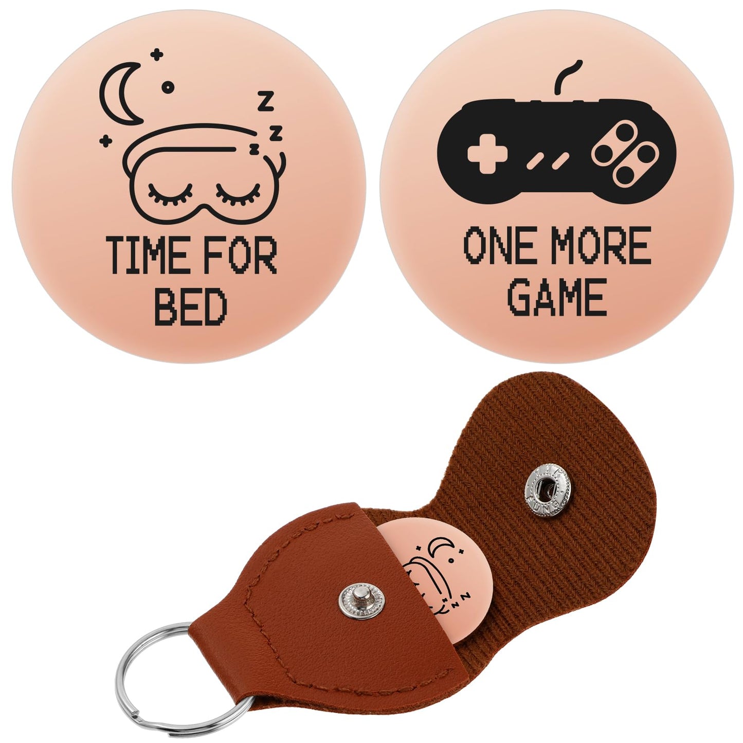 cobee Funny Destiny Flip Coins, Gamers Decision Coin with Leather Keyring One More Game or Go to Bed Double Sided Stainless Steel Decision Makers Coin Novelty Gifts for Boyfriend Son Women Men(Gold)