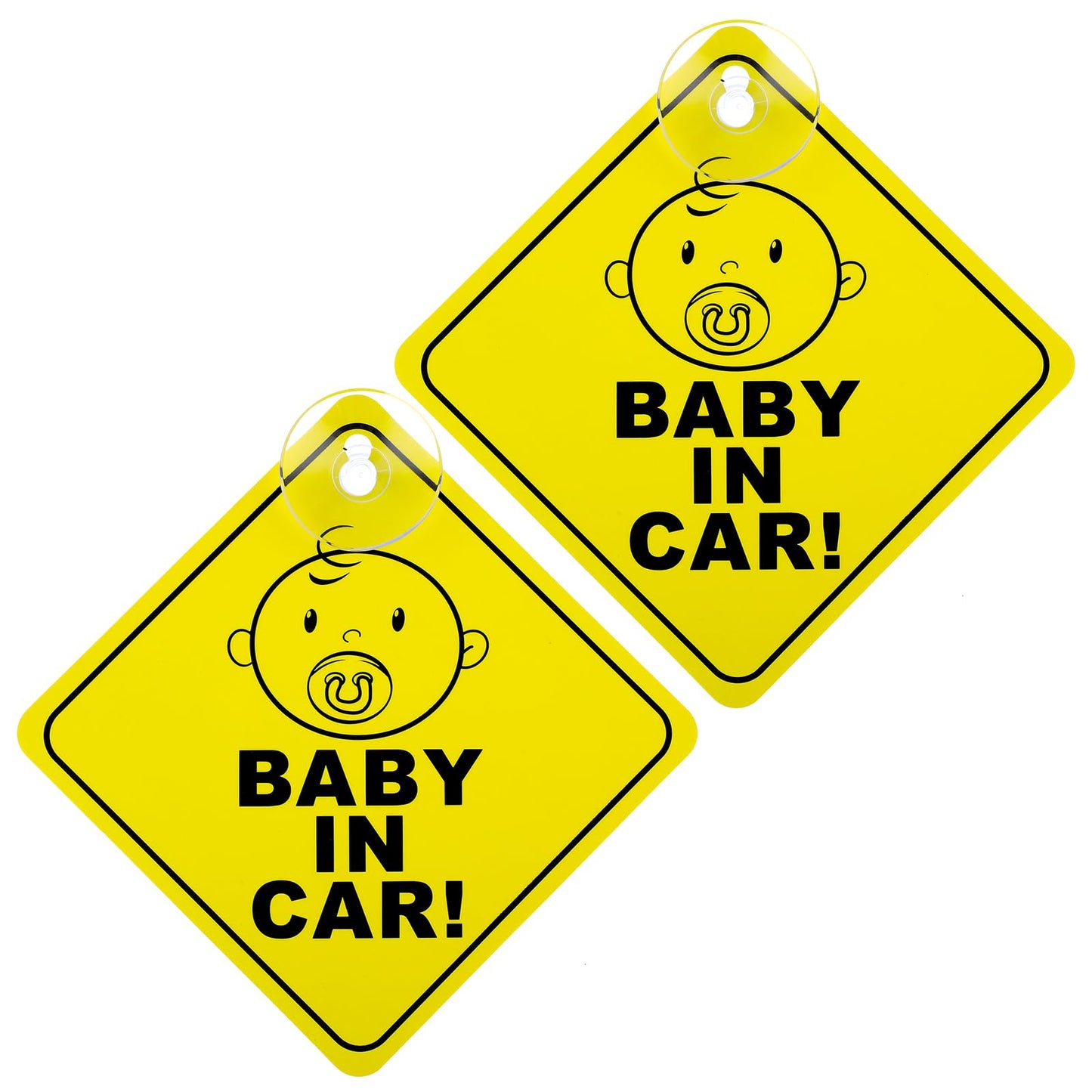 Bewudy 2 PCS Baby on Board Car Warning Sign, Baby on Board Sticker Sign for Car Warning with Suction Cups, Baby in Car Sticker for Car Reusable Baby on Board Sticker Yellow (Baby in Car)