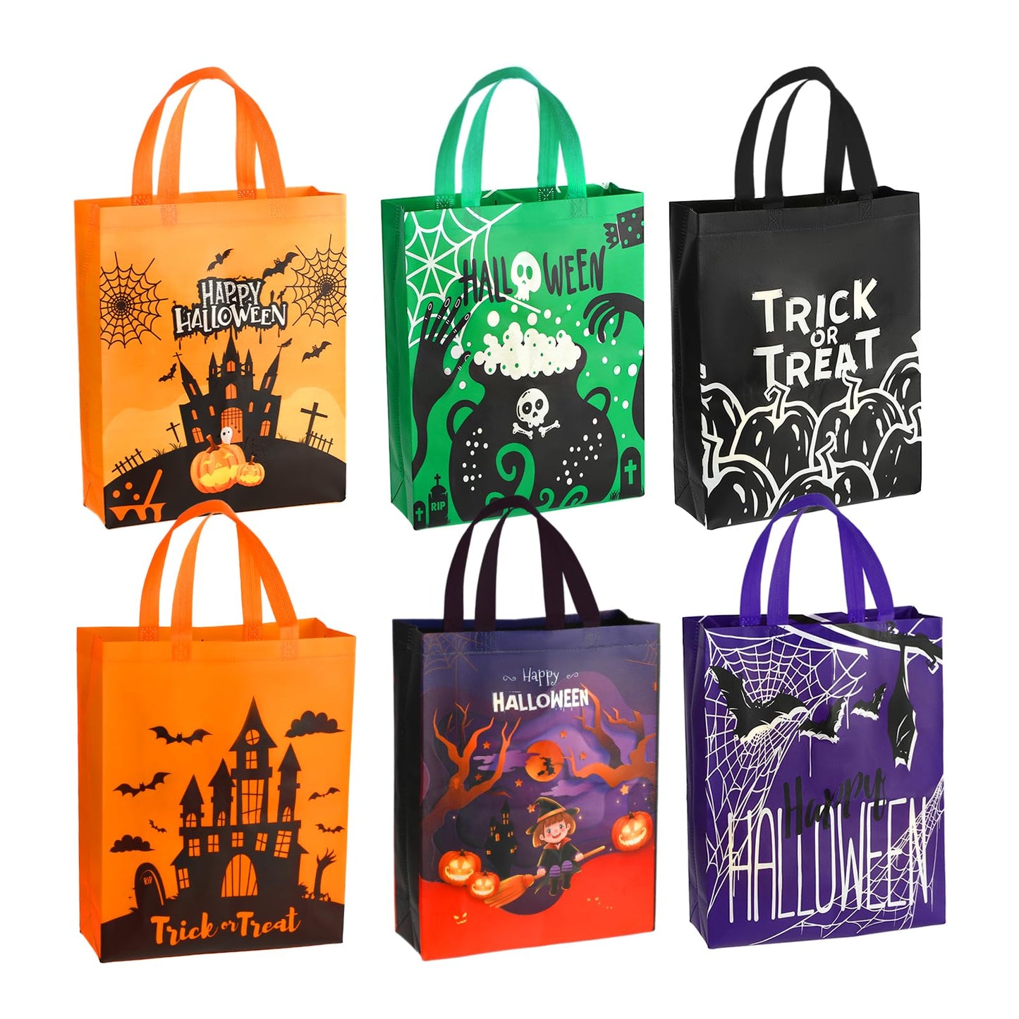 Cobee Halloween Tote Treat Bags, Trick or Treat Bags with Handles Non-Woven Halloween Candy Bags Large Gift Wrapping Bags for Halloween Party Grocery 38x30x10cm(6 Colors)