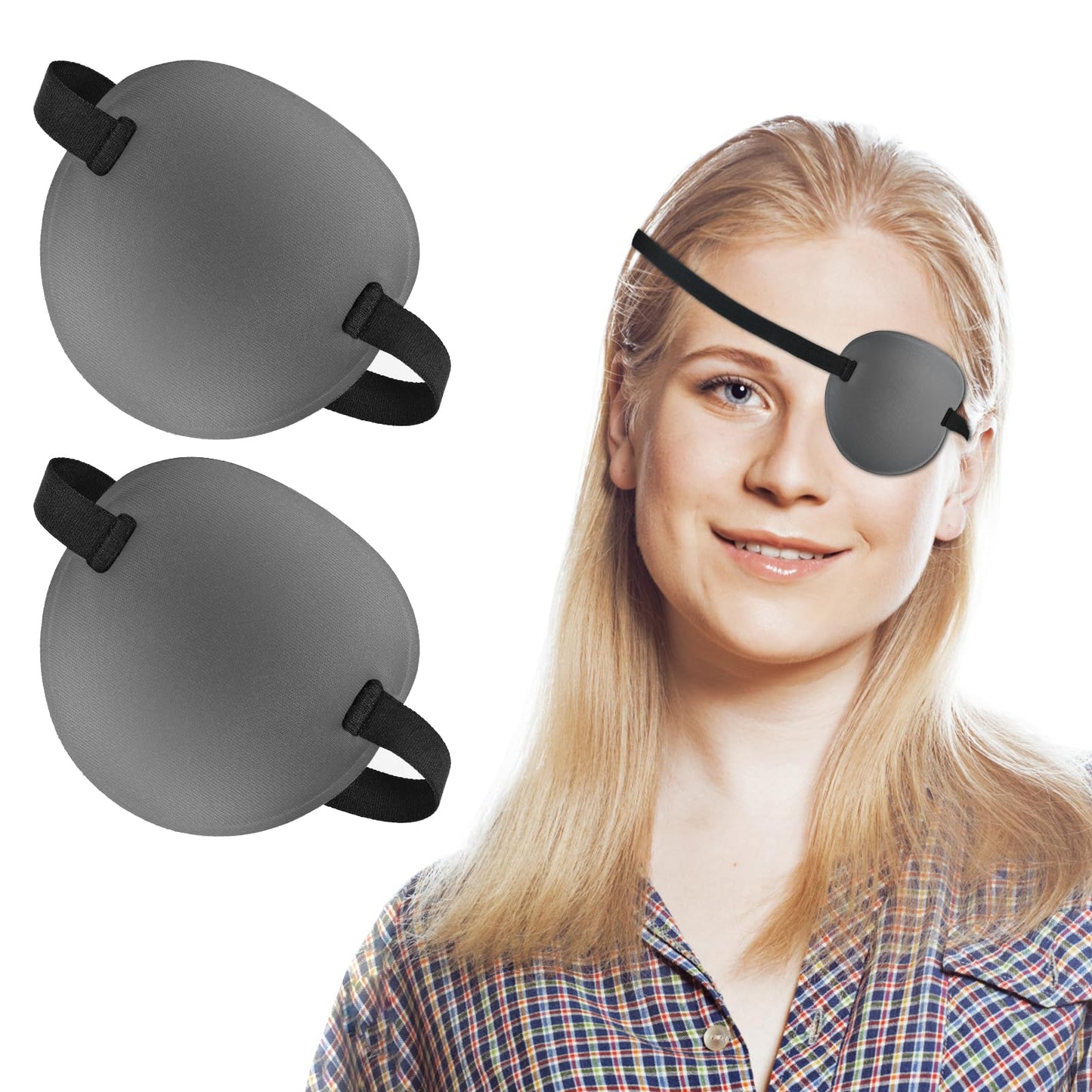 TIESOME 2PCS Eye Patch for Adults, 3D Adjustable Eye Patch, Medical Eye Patches, Amblyopia Lazy Eye Patches for Left or Right Eyes for Adults and Kids (Grey)