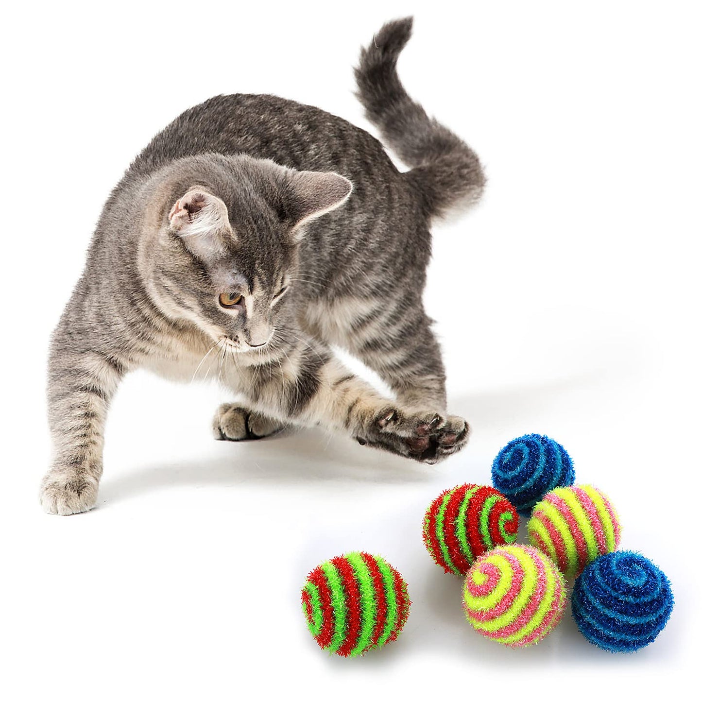 cobee Cat Toys Balls with Ringing Stone, 6PCS 4.5CM Rainbow Cat Ball Large Cat Ball Toy Interactive Cat Toys Kitten Glitter Ball for Indoor Outdoor Cat Kitten