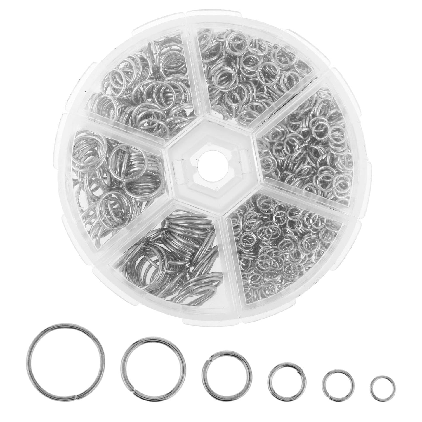 Giantree 1040Pcs Open Jump Rings Set, Metal O Ring Connectors with Round Box 6 Sizes DIY Necklaces Bracelet Pendant Jewelry Making Tools for Jewellery Repair()